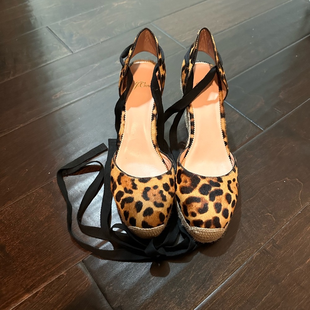 J crew Leopard Calf Hair Espadrille Wedge
